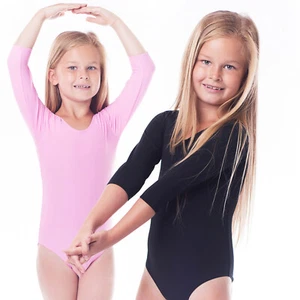 Assoluta Mädchen Body  für Turnen Gymnastik Ballett 3/4 Arm schwarz weiß rosa - Bild 1 von 15