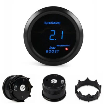2" 52mm Blue Digital LED Turbo Boost Meter Gauge BAR Pressure Gauge Smoke Face - Image 1 of 4