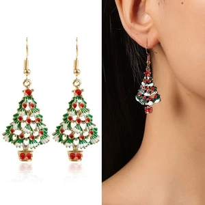 Damen Weihnachtsbaum Tropfen Baumeln Haken Ohrringe Ohrring Stecker Weihnachtsschmuck Geschenk - Bild 1 von 11