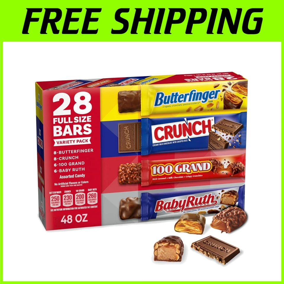 Butterfinger CRUNCH Baby Ruth 100 Grand Assorted Bulk Candy Bar Variety Pack ...