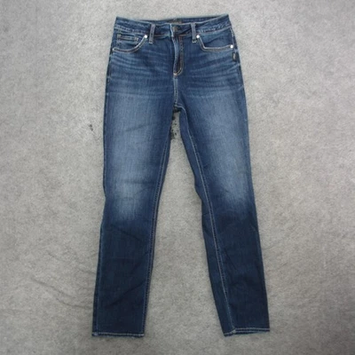 Jeans plateados Avery rectos para mujer 29x31 azul lavado oscuro elástico denim Foto 1 de 4