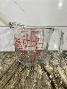 Anchor Hocking 2 Cup Measuring Cup Red  Numbers & Letters Hook Handle 698 🇺🇸 - Picture 1 of 23