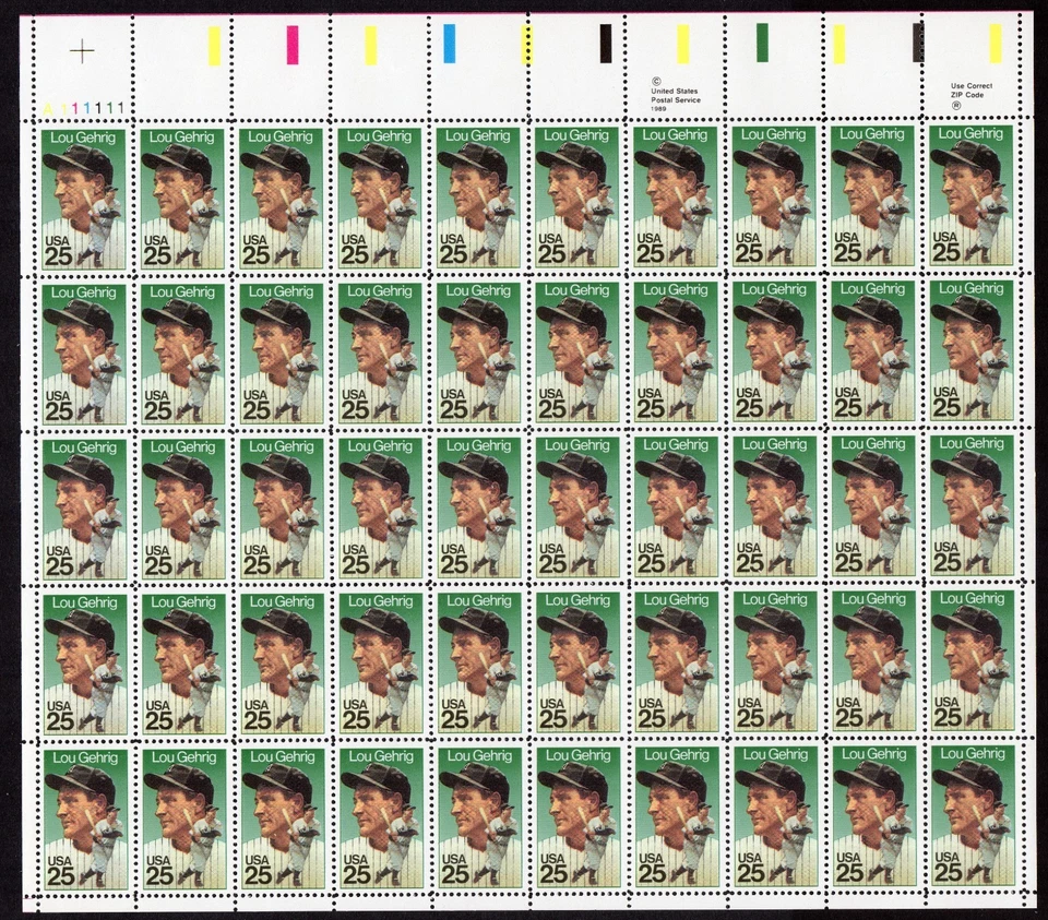 Scott #2417 Lou Gehrig Baseball Sheet of 50 Stamps - MNH - Image 1 of 1