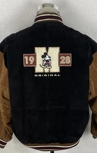Disney Leather Jacket Mickey Mouse Letterman Bomber Suede Mens Size Medium/Large - Picture 1 of 10