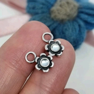 Genuine Pandora Blue Topaz Six Petal Flower Earring Charms  RARE 💕 925 ALE - Image 1 of 4