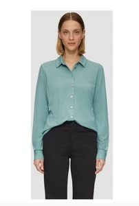 S.Oliver Black Label Jersey-Bluse mit Hemdkragen und Knopfleiste Petrol - Bild 1 von 4
