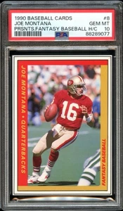 1990 Baseball Cards Presents Fantasy Baseball #8 Joe Montana PSA 10 Gem Mint - Picture 1 of 2