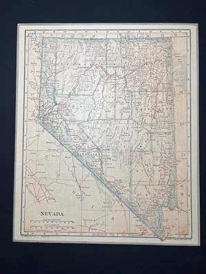 1910 NEVADA State Map by L.L. Poates Mounted on Acid-Free Card Stock SEE DESCRIP - Image 1 of 4