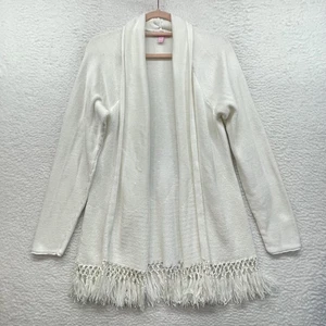 Suéter Lilly Pulitzer Mujer XL Blanco Tatum Largo Flecos Dobladillo Cárdigan Tejido Abierto - Imagen 1 de 11
