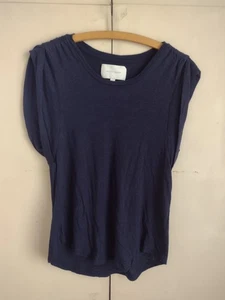 T-shirt Brochu Walker The Reins blu navy misto lino minimalista lusso taglia M - Foto 1 di 10