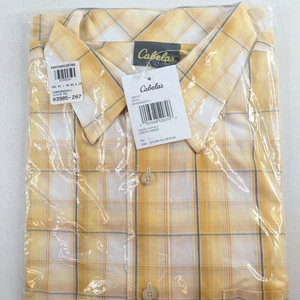 Cabelas geschliffene Popeline gelb kariertes kurzärmliges geknöpftes Herrenhemd Large CoolMax - Bild 1 von 6