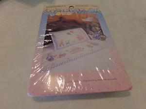Stamped Bunny Baby Sheet & Pillowcase Set Cross Stitch Kit Daisy Kingdom 63272 - Picture 1 of 3