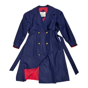 LONDON FOG TOWNE Vintage 90s Retro Blue Business Casual Trench Coat Womens 8 - Picture 1 of 7