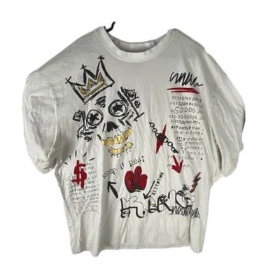 Southpole Jean Michel Basquiat Shirt Mens 5XB White Attention King Skull Graphic - Image 1 of 4
