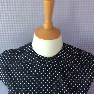 Black & white polka dot Peter Pan collar button back cap sleeve blouse 