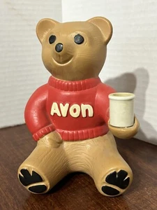 Avon Teddy Bear wearing Red Sweater - Ceramic Candle Holder - DBO - Picture 1 of 9