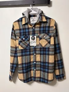 Free Planet Plaid Button Down Flannel Shirt Jacket Shacket Hooded Mens S NWT New - Picture 1 of 4