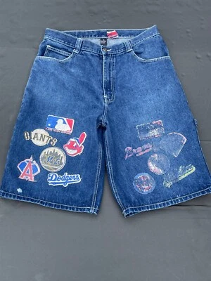 Pantalones de mezclilla holgados cortos vintage majestuosos de béisbol para hombre ropa de calle Y2K Foto 1 de 4