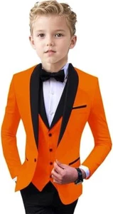 Boys Tuxedo 4 Piece Suit Set,Slim Fit Suit for Boys Wedding Outfit Ring Bearer - Picture 1 of 30