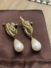 Pair Of Vintage Napier Gold Tone Faux Pearl Stue Back Earrings