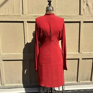 Vestido de Colección Años 30 Rojo Rayón Crepé Corte Sesgado Manga Larga Art Deco Ala de Murciélago Vestido - Imagen 1 de 16