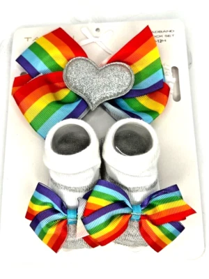 TAHARI Bebé Arco Iris Brillo Amor Diadema Calcetín Conjunto 0-12 Meses LGBTQIA+ Foto 1 de 4