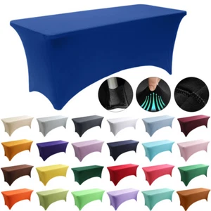 4/5/6/8FT Rectangular Tight Fits Table Cover Stretch Trestle Tablecloth Weddings - Picture 1 of 43