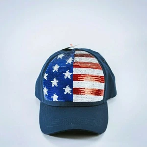 USA Flag Sequins Baseball Adjustable Hook & Loop Hat OSFM Kids - Picture 1 of 3