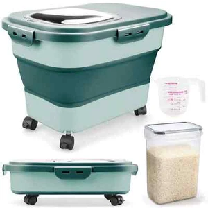 Rice Storage Containers Collapsible 20 to 30Lbs Food Bin Dispenser with Rolling - Picture 1 of 7