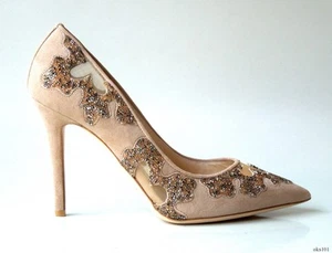 JIMMY CHOO Beige Desnudo 36.5 6.5 Malla Gamuza JOYAS Stiletto Zapatos Bomba Nuevos $1495 - Imagen 1 de 6