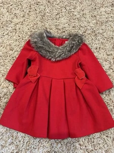 Janie & Jack baby girl Holiday Christmas Dress Red Fur Collar - Size 3-6 months - Picture 1 of 3