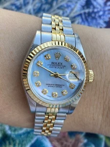 Rolex Date Just Watch Automatic Diamonds MOP Dial Gold & S/S Lady Swiss Made - Picture 1 of 12