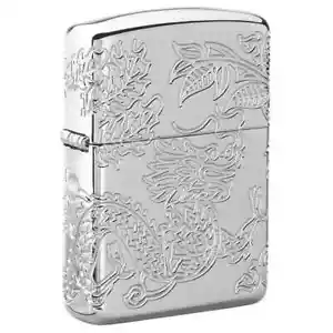Zippo 1038, Dragon & Phoenix Multi-Cut Armor High Polish Chrome Lighter, NEW - Picture 1 of 4