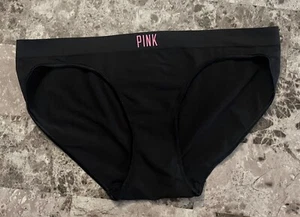 NWOT VICTORIA'S SECRET PINK XS BLACK LOGO SEAMLESS VINTAGE RARE BIKINI PANTIES - Picture 1 of 3