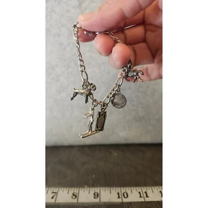 HOLD Sterling Silver Scottie Dog Skier Charm Chain Bracelet - Picture 1 of 9