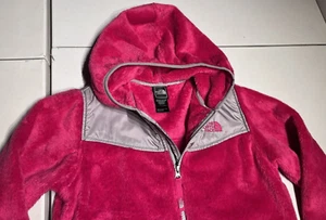 The North Face Jacket Girls Large Gray Pink Osito Fleece Hoodie Coat Snow Kids - Picture 1 of 9