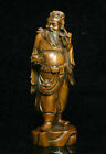 8.2" Old Chinese Boxwood Wood Carved Feng Shui Mammon Money Wealth God Statue
