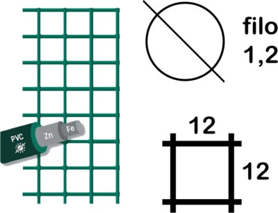 Sidex Rete Elettrosaldata Plastificata H 100 cm 12x12 mm F.1,2 PVC12X12100-1,2