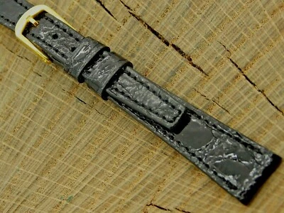 Correa de reloj Stylecraft vintage NOS 12 mm cocodrilo negro con hebilla tono dorado sin usar Foto 1 de 4