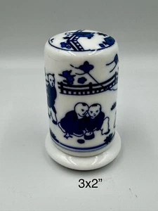 Chinese Porcelain Toothpick Matches Holder Village Kite Flying Scene Vintage - Picture 1 of 9