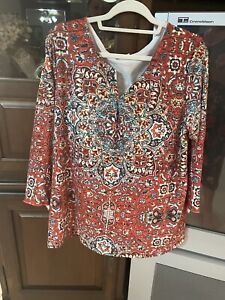Paisley multicolor stretchy round neck 3/4 sleeve top women's size 2XL Beautiful