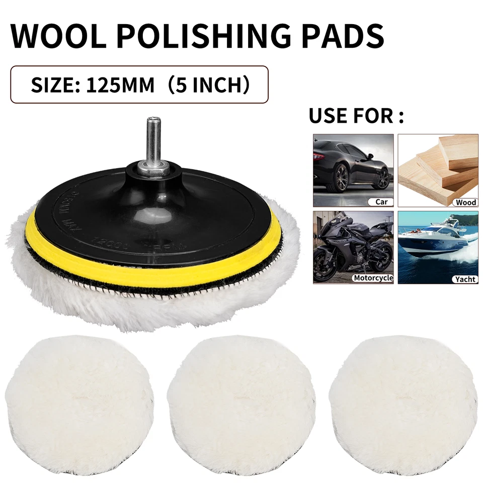 5Pcs 5" Microfibre White Wool Pad Hook & Loop Waxing Buffing Pads For Polishing - Image 1 of 4