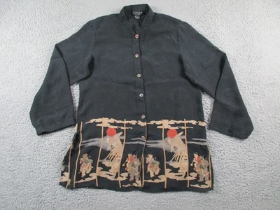 Blusa Camisa Mujer Citron Santa Monica Grande Negra Floral Seda Abotonada Foto 1 de 4