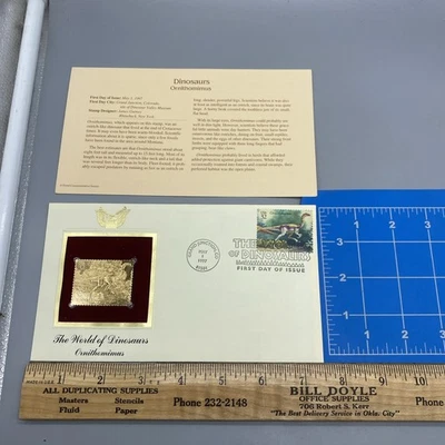 The World of Dinosaurs 22kt Gold Stamps First Day of Issue 32 Cent ORNITHOMIMUS - Image 1 of 4