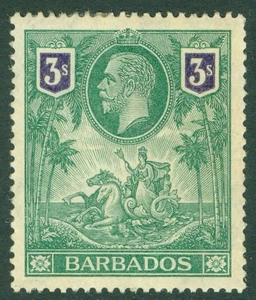 SG 180 Barbados 1912. 3/- green & violet. Mounted mint, gum toned CAT £120 - Picture 1 of 2