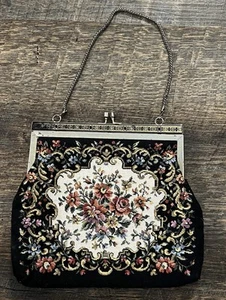 Floral Tapestry Vintage Clutch Gold Metal Claps & Chain Embroidery Purse - Picture 1 of 8