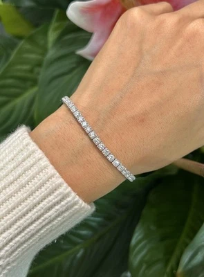 14K White Gold Over Lab Grown Diamond Tennis Bracelet 7" 4Ct Miligrain Bezel F V - Image 1 of 4