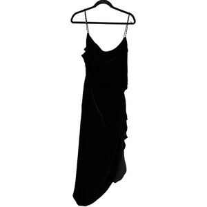 Kay Unger NY Black Velvet Dress Beaded Ruffle Drape Sz 14 sexy whimsy goth witch - Picture 1 of 7