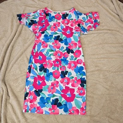Floral Flutter Sleeve Sheath Dress Pink Blue White Party Cocktail Career - Image 1 of 4