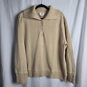 Talbots Sweater 2X Mercerized Cotton Knit Rib Collar Funnel Neck Pullover Beige - Picture 1 of 8
